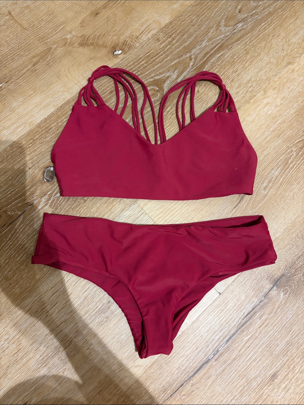 Mikoh Crimson Red/ burgundy Multi-Strap Bikini Set